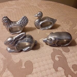 Shafford Vintage Pewter Animal Napkin Holder Set of 4
